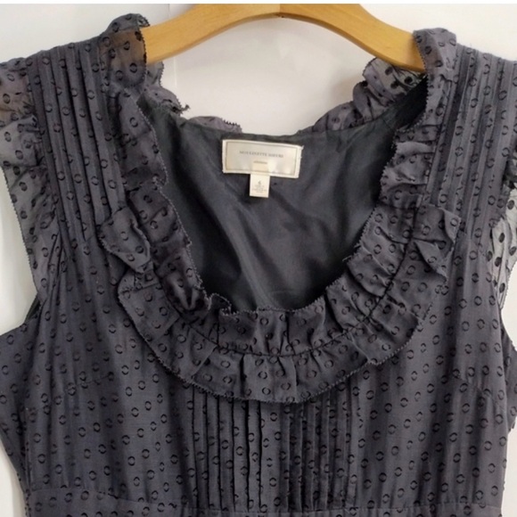 Anthropologie Moulinette Soeurs  Swiss Dot Charcoal Sleeveless Ruffle Dress - Picture 5 of 12